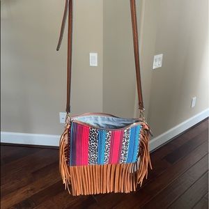 Cross body cheetah bag with fringe